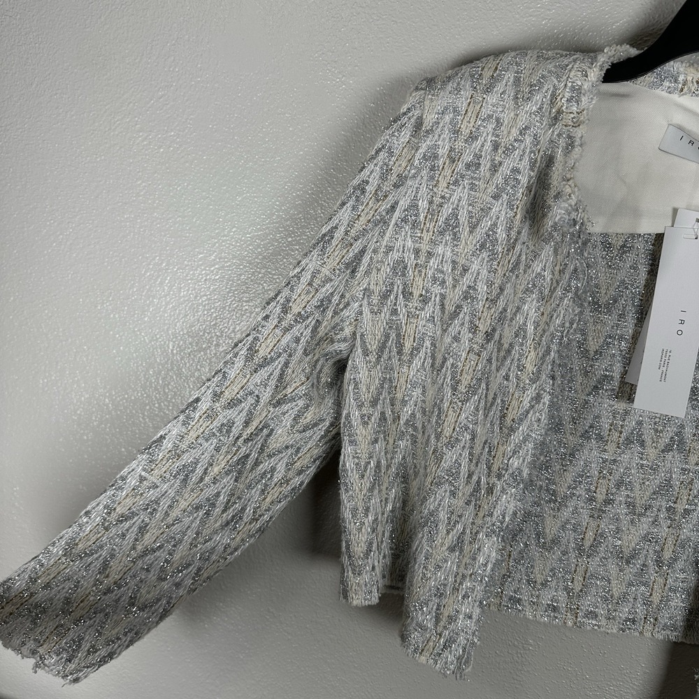 NEW IRO Silver Metallic Cream Blazer Jacket Cotton Linen Blend Womens 42 Holiday - Picture 3 of 8